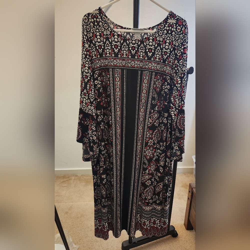 Catherines Black and Red Long Sleeve Bishop Dress